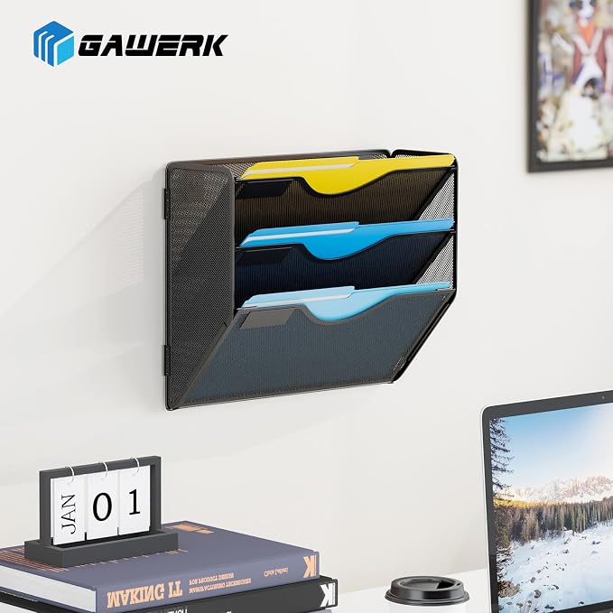 Gawerk 3 Tier Hanging Wall File Organizer, Mesh Mail Paper Orgnization Hanging File Folder Holder for Home Office, Black - Image 7