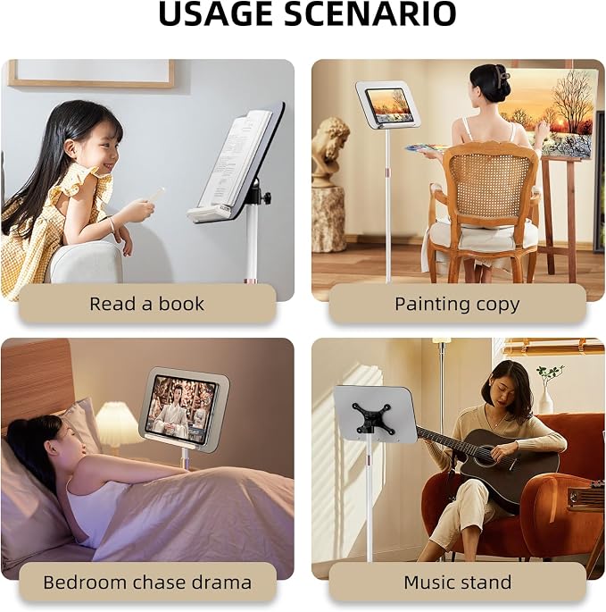 Floor Standing Book Stand, Adjustable Height and Angle Multifunctional Standing Reading Stand, Metal Material Music Sheet Stand, Support for Reading, Podiums(White) - Image 8