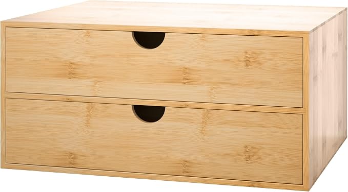 Bamboo Desk Drawer Organizer, Large Desktop Organizer with Drawers Tabletop Storage Organization Box for Office Home Toiletries Supplies Vanity, No Assembly Required (2 Drawer) - Image 8