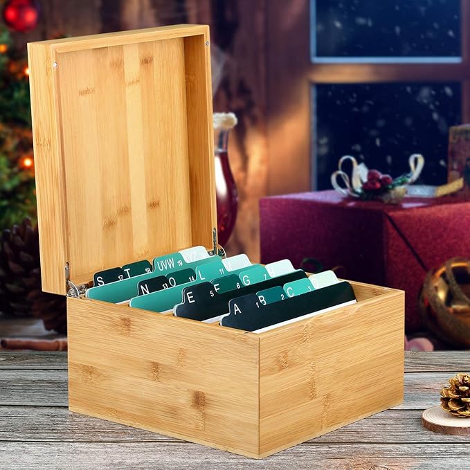 MaxGear Bamboo Business Card Organizer for 5" x 8" Cards | Index Card Holder for Desk, Index Cards Box with A-Z Tabs, Holds 600 Cards, Desktop Organizers for Home, Office - Image 8