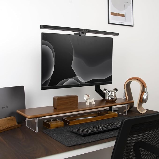 Bamboo Monitor Stand Riser, Brown Desk Shelf with Acrylic Legs | 31.5-Inch Wide, 3.3-Inch Clearance, Fits Monitor, Laptop, Printer and Speakers for Small Desks - Image 9