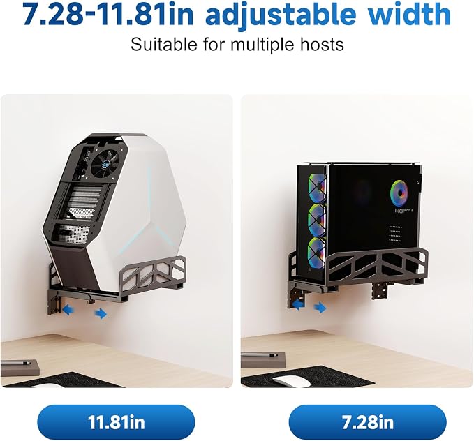 Pholiten Clamp-on Desk Extender PC Desk Mount Holder,Universal PC Wall Mount,7.28 to11.8 inch Wide Gaming Computer Case Stand,Capacity Weight 66lbs - Image 7