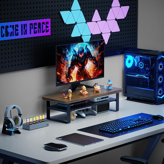 Monitor Stand Riser, 24 Inch Computer Monitor Stand for Desk, 2-Tier Wood Desk Shelf Organizer with Storage, Desktop Stand for Laptop/Screen/PC/Printer, Ergonomic Home Office Monitor Stand - Image 8