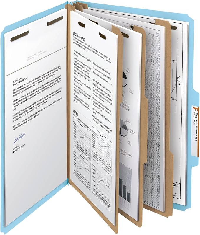 Smead 100% Recycled Pressboard Classification File Folder, 3 Dividers, 3" Expansion, Legal Size, Blue, 10 per Box (19090) - Image 6