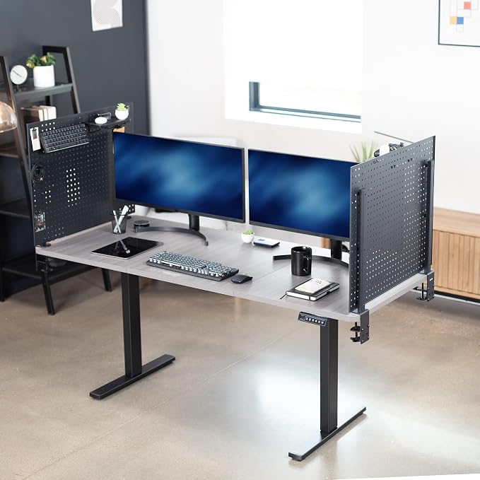 VIVO Black Clamp-on 60 x 24 inch Desk Pegboard, PP-DK30B-2 | Steel Privacy Panel, Magnetic Peg Board, Office Accessory Organizer, Above or Under Desk Placement - Image 9