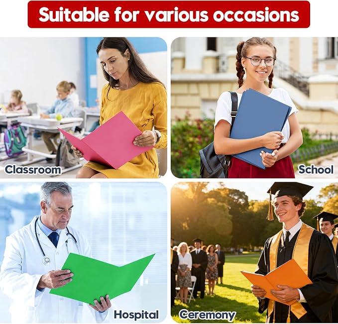 100 Pack Multicolor Paper Pocket Folders, 2 Pocket File Folders Letter Size, Heavy Duty Bulk Folders with Business Card Slot for Office, Classroom and School, Business, Home Use, Assorted 5 Colored - Image 7