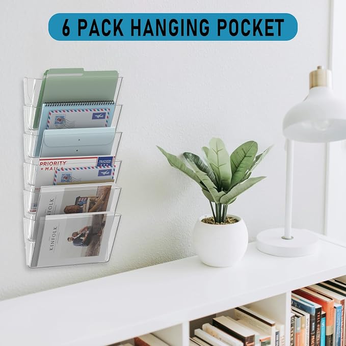 MINDEPOT 6 Pockets Acrylic Wall File Organizer Clear File Holder for Office | Acrylic Wall File Organizer Clear File Holder for Office - Image 8
