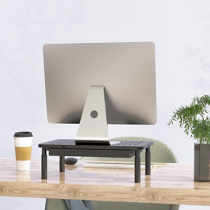 WALI Computer Monitor Stand with Storage, Desk Monitor Riser 3 Height Adjustable, Laptop Riser with Airflow Vents, Desk Organizer for Computer, Laptop, Printer, Notebook (STT003D-B), 1 Pack, Black - Image 9