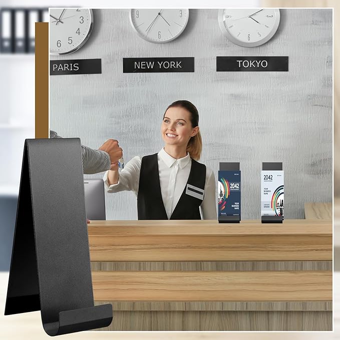 Yaocom 4 Pcs Metal Fancy Brochure Holder Display Flyer Brochure Holder Stand Table Vertical Countertop Literature Organizer for Booklets Pamphlet Magazine Menu Journals(Black) - Image 6
