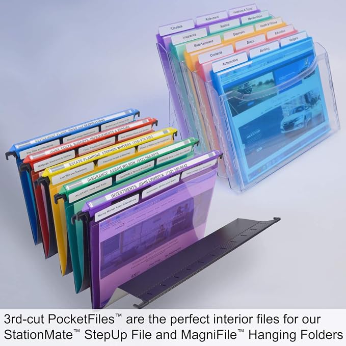Ultimate Office Poly Color File Folders Letter Size, 3rd-Cut Tabs Set of 36 | PocketFiles Heavy Duty Transparent Files, Sealed on 2 Sides to Secure and Protect Documents and are Tabbed for Easy Indexing - Image 6
