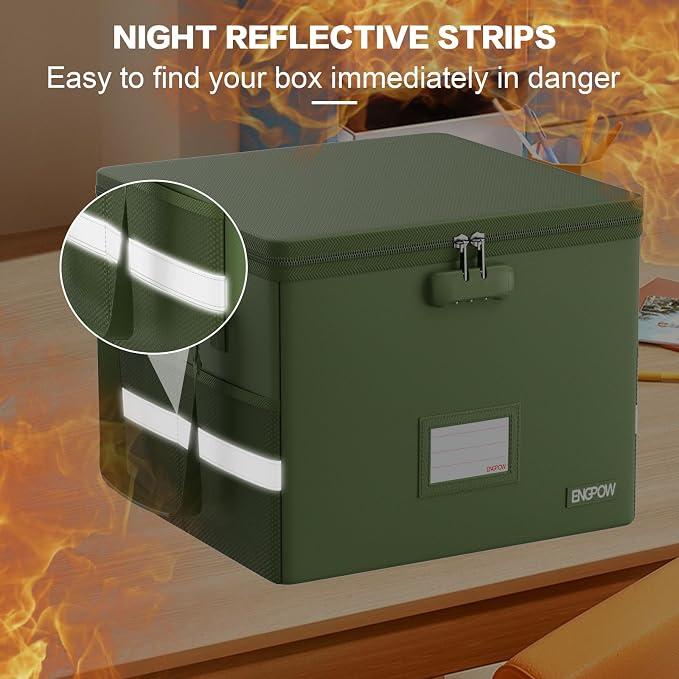 ENGPOW 5200°F File Box Fireproof Document Box with Lock,Heat Insulated Collapsible File Storage Organizer Box with Handle,Portable Home Office File Cabinet for Hanging Letter/Legal Size Folder, Green - Image 9