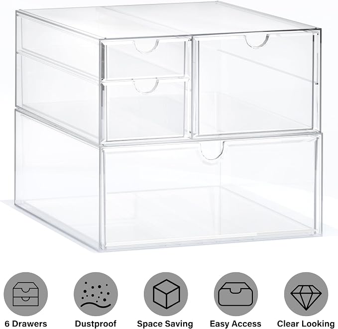Prsildan Acrylic Drawer Makeup Organizer with 4 Drawers, Set of 2 | Clear, Baby Bottle Storage, For Vanity Countertop Bathroom Cosmetic Office Desk, Craft Jewelry Art Supply Organization - Image 9