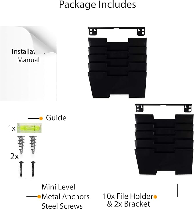 Wallniture Lisbon 10-Tier Wall Mounted File Holder and Desk Organizer, Metal Black Office Organization and Storage Rack - Image 6
