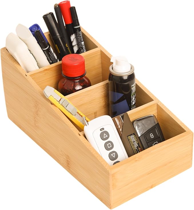 2 Pack Bamboo Snack Organizer, 4 Section | 360° Rotating, Art Supply Holder & Office Storage Caddy, For Colored Pencils, Crayons, Paintbrushes - Image 9
