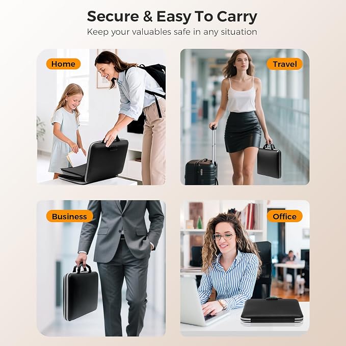 Fireproof Document Box,Hard Case Fireproof File Organizer with Lock 13 Pocket Accordion File Folder Reflective Zipper Portable Safe Box for Home Office Travel to Storage Important Documents Laptop - Image 9
