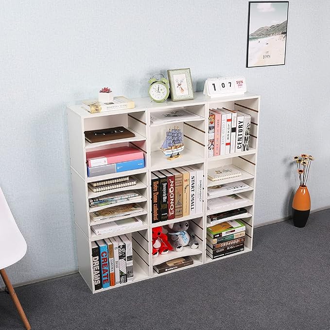 Mail Sorter Organizer, Wood Countertop Literature Organizer, Office Supplies Desktop File Bill Paper Organizer for Office Home School, 4 Compartments, White - Image 6