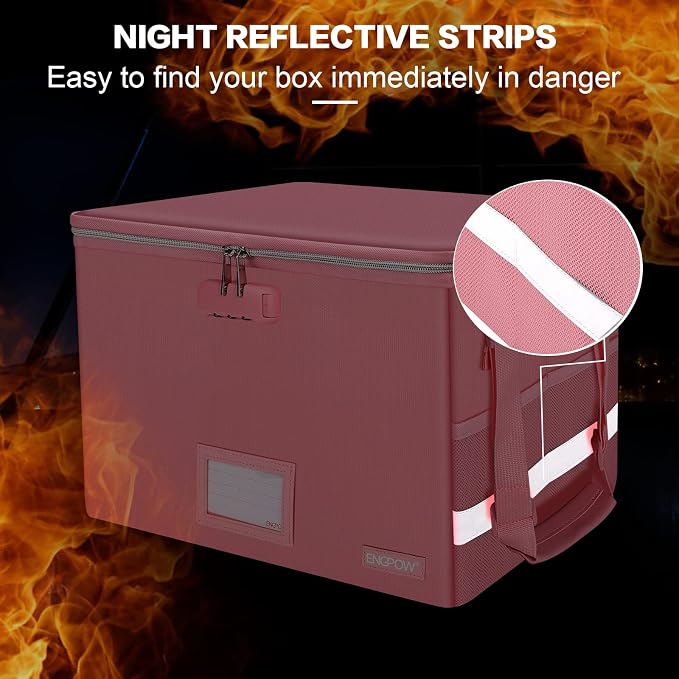 ENGPOW File Box with Lock, Fireproof Document Box with Pockets, Collapsible File Organizer Filing Storage Cabinet with Handle, Portable Home Office Safe for Hanging Letter/Legal Folders, Pink, 2 Pack - Image 8