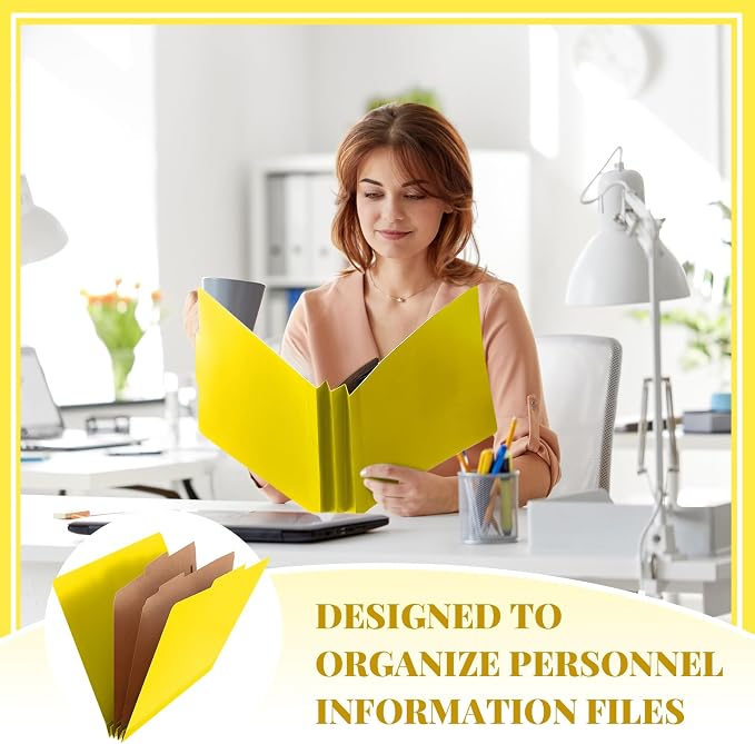 Skyygemm 60 Pcs Classification Folders Letter Size, 2 Divider Pressboard File Folders with 3. 5 Inch Expansion, 2 Prongs Fastener, Heavy Duty Office File Organizers for Teachers, Medical (Yellow) - Image 6
