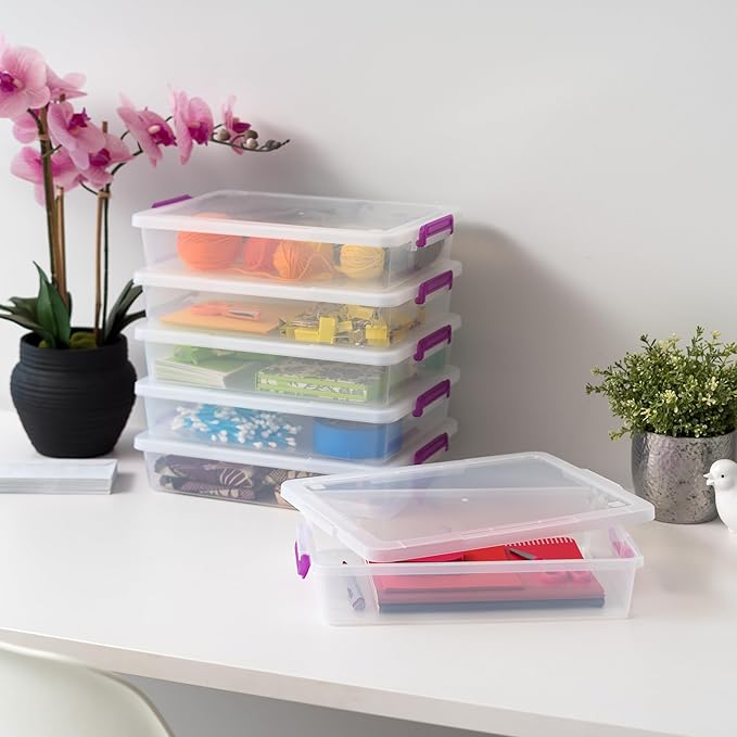 IRIS USA Storage Bins with Lids |Made in USA| 6 Qt - (6-Pack) - Clear | Plastic Containers for Crafts, Art, Office & Study Supplies / Secure Latch Buckles - Image 8
