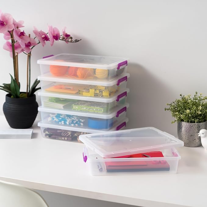 IRIS USA Storage Bins with Lids |Made in USA| 6 Qt - (6-Pack) - Clear | Plastic Containers for Crafts, Art, Office & Study Supplies / Secure Latch Buckles - Image 8