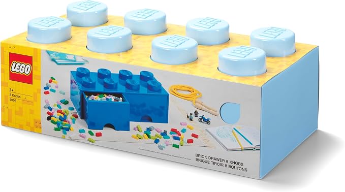 LEGO Brick Drawer, 8 Knobs, 2 Drawers, Stackable Storage Box, Light Royal Blue | Stackable Storage Box 2 Pull-Out Drawers 8-Knob Brick Design Toy & Desk Storage Home Decor Office Kids Room - Image 6