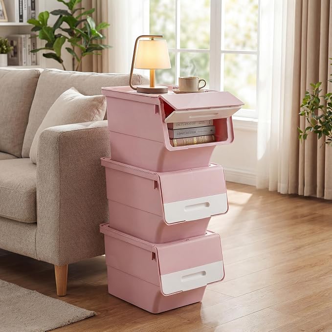 GIANTEX 6 Pack Plastic Stackable Storage Bins with Lids & Wheels, 35 QT | Open Front Stacking Bins, Organizer Bins for Pantry, Kitchen, Laundry, Closet, Playroom, Bedroom Organization - Image 9