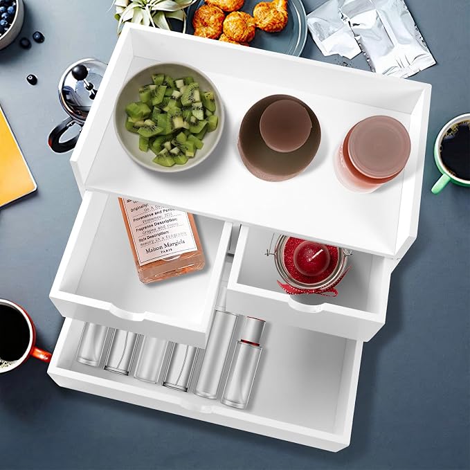 Charmewooden Desk Organizer with Drawers Countertop Drawer Organizer Drawers for Desk Top Home Office Workspace Bathroom Toiletries Supplies (White with shelf) - Image 6