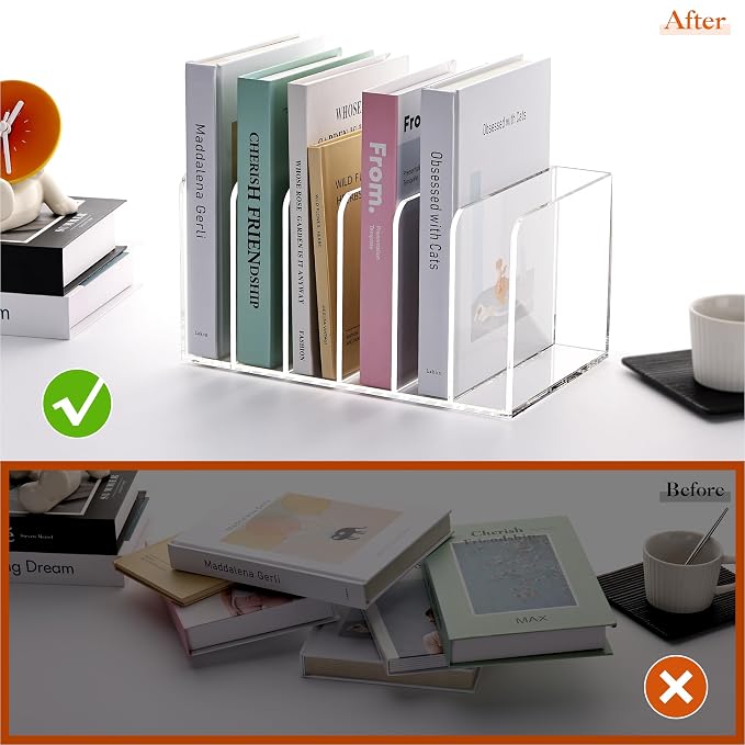 YUXUN Acrylic Magazine Holder,Clear Desk Organizer File Sorter for Notebook,Paper,Envelope,Magazine, Book Storage-Office/Home/Classroom Organization(6 Compartments,B5) - Image 8