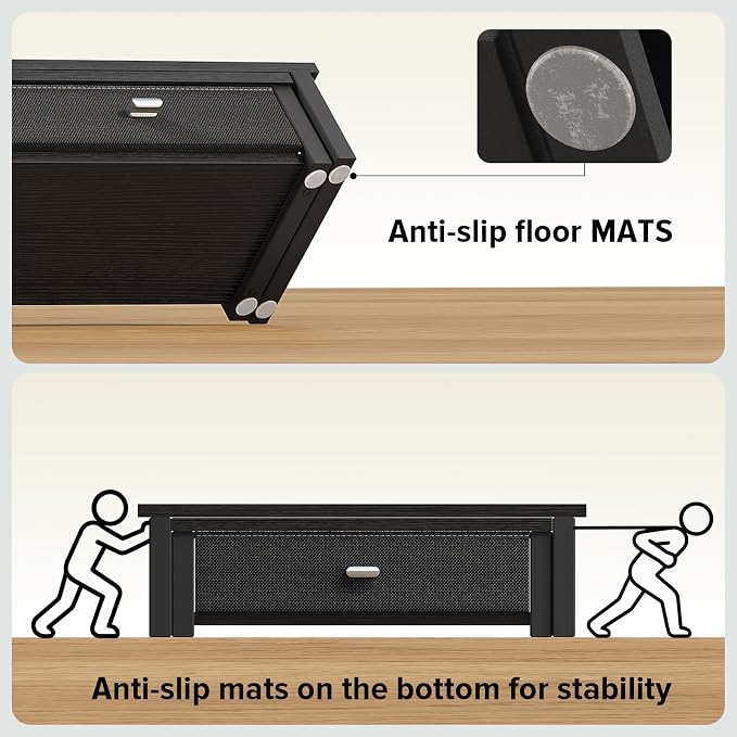 WOHOMO Dual Monitor Stand Riser with Drawers, Wood Desk Organizers for 2 Monitors, Desktop Storage Stand for Computer, Laptop, Black - Image 7