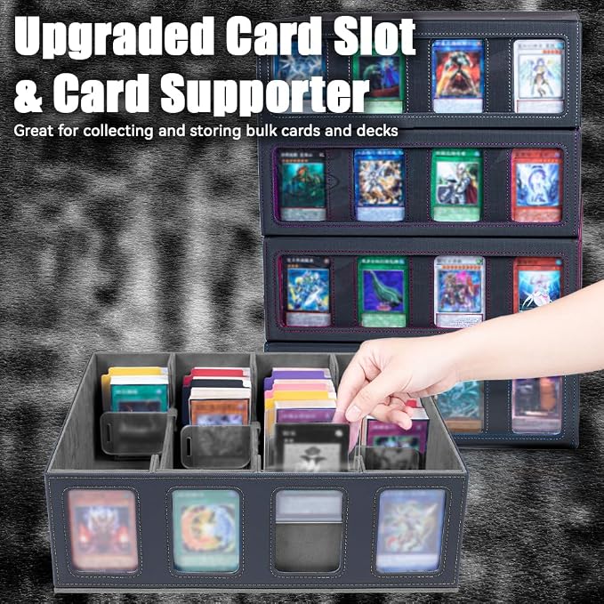 4-Row 3000+ Trading Card Storage Box for MTG, Card Deck Box with Snap-fit Design, 4 Card Sleeves, 8 Stoppers, 24 Dividers (4-Rows Black-Grey) - Image 7