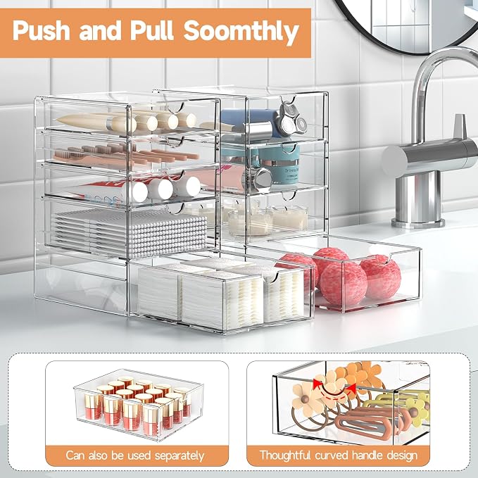 DOMNIU Acrylic Makeup Drawer Storage Organizer with 16 Drawers, 4 Set | Office Desk Organization and Storage, Dustproof Drawer Organizer for Makeup, Countertop, Jewelry, Desktop, Bathroom, Bedroom - Image 7