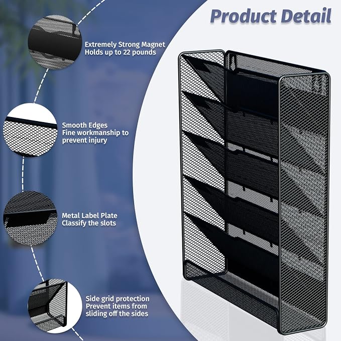 6-Tier Magnetic File Holder, Large Capacity File Cabinet Organizer, No-Drill Mount Hanging Magnetic Paper Holder for File Cabinets, Office, Whiteboard, Magnetic Mail Holder - Image 7