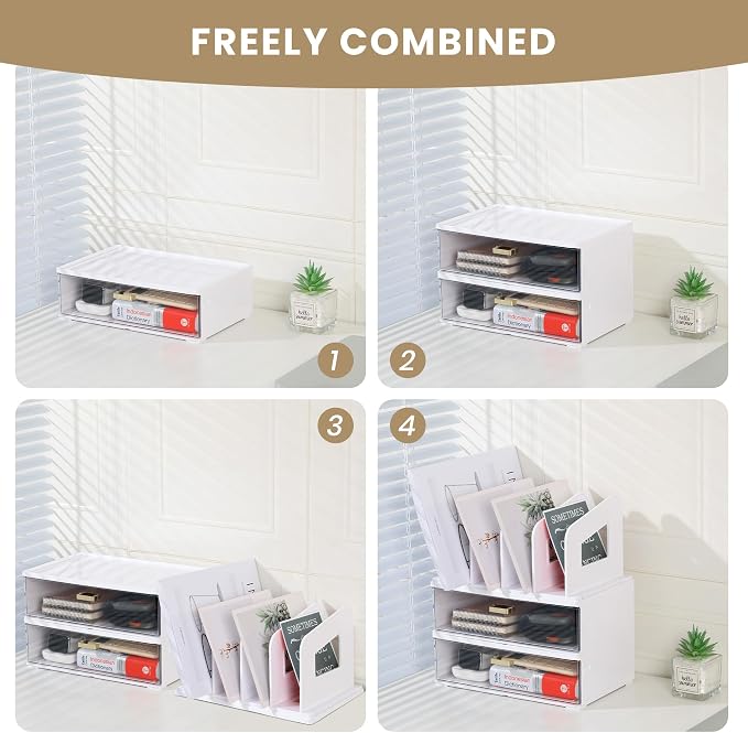 LALOBLUE Acrylic Desk Organizer with Drawer and Vertical File Holder, Desk Organizers and Accessories, Multi-Functional Office Supplies Organizer for Home or Work Desk, White - Image 7