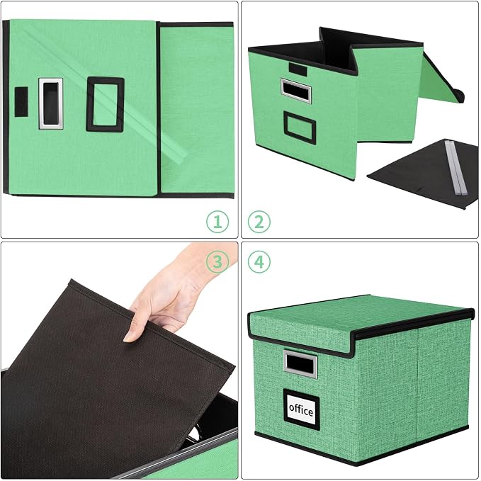 File Organizer Box with Lids, Collapsible File Folder Organizer | File Box with Plastic Slides for Document, Filing Bin for Letter Size Hanging File Folders (1 Pack, Light Green) - Image 6