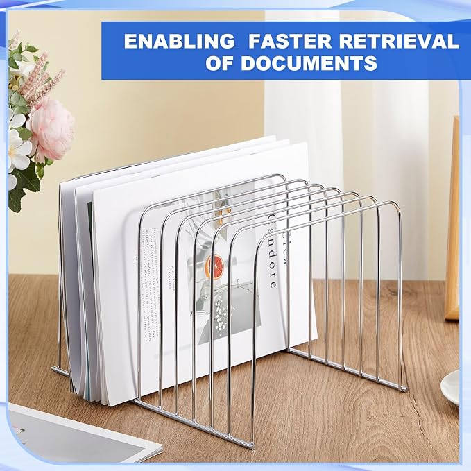 6 Pcs Desktop Organizer 11 Sections Wire Desk File Organizer Vertical Metal Stand up File Stand for Office School Desk Home, 11.2 x 9 x 8 Inches(Silver) - Image 7