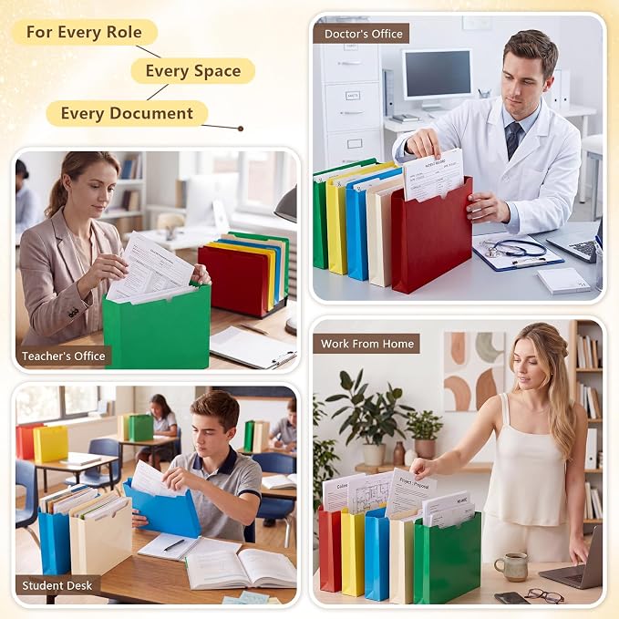 Zhehao 100 Pack 2 Inch Expanding File Folder Pocket Letter Size File Jackets Expandable Pockets Assorted Colors Heavy Duty Manila Document Organizer Reinforced Straight Cut Tab for Home Office - Image 6