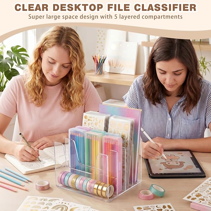 4 Section Clear Acrylic Desktop File Organizer Vertical File Sorter 4mm Thick, Large Capacity Upright Magazine Organizer, Book Paper, Notebooks, Envelopes, Mail Holder - Image 7