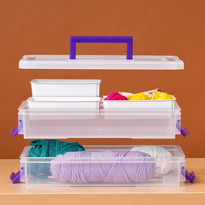 IRIS USA Storage Bins with Lids |Made in USA| 9 Qt - (1-Pack) - Clear | Built-In Handle Tote / 4 Removable Organization Trays / Plastic Containers for Crafts & Art Supplies / Interlocking Latches - Image 10