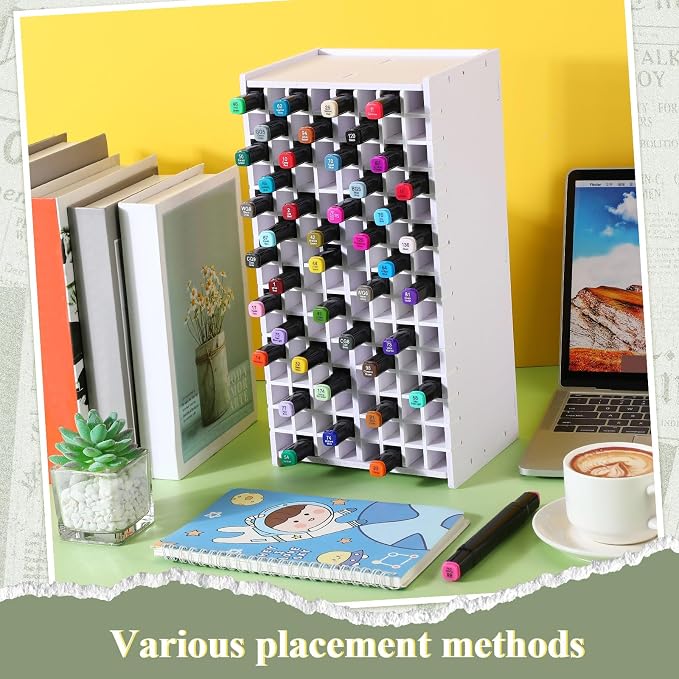 Sunnychicc 2 Pack Marker Storage Organizer, 240 Slots Total Art Supply Holder for Desk, Marker Rack with Removable Dividers for Colored Pencils & Paint Brushes (13 x 6.6 x 5.3 Inch) - Image 7