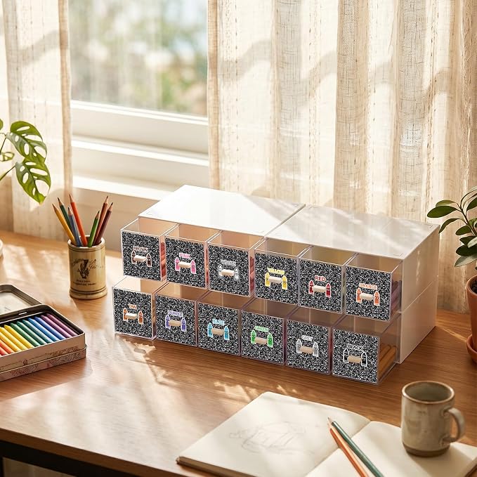 12 Pcs/ 4 Pack Plastic Crayon Organizer for Classroom Crayon Storage Boxes Drawer for Back to School Marker Pen Art Craft Supplies Crayons Container for Classroom Office Table with Color Label - Image 6