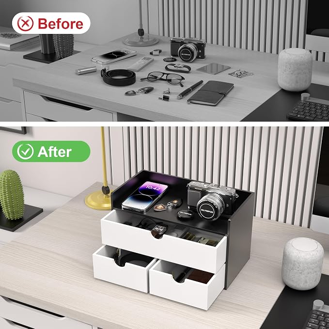 Bamboo Desk Organizer with Drawers, Desktop Storage for Office Supplies | 3 Drawers Desktop organizer, No Assembly Required, Natural Wood Wooden Desktop Drawers Box for Bills, Cosmetics, Seals, Paper - Image 7