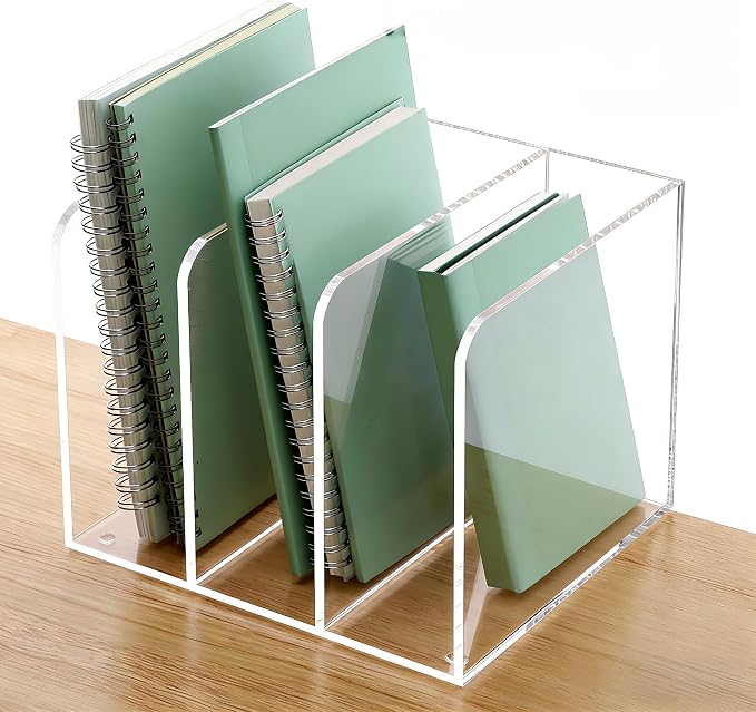 YUXUN Acrylic Desk File Organizer - 3 Section Vertical File Folder Rack, Clear Desktop Sorter for Home/Office/Classroom, Holds Magazines, Binders, Notebooks, Envelopes & Documents - Image 9