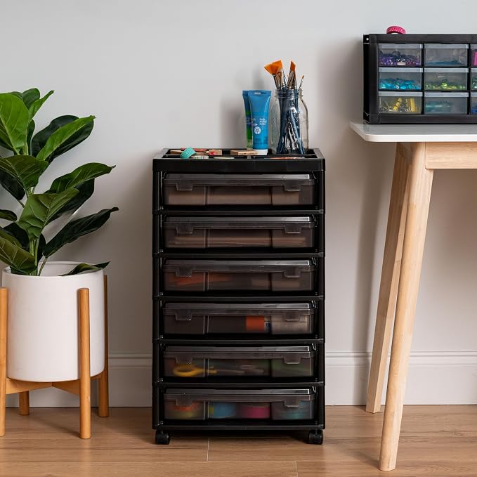 IRIS USA Rolling Cart with Drawers |Made in USA| 6-Tier Cases - Black/Gray | Fits 12"x12" Paper, Built-In Handles, Storage Unit with Supply Top for Craft, Art, Office Supplies, Pens & Pencils - Image 3