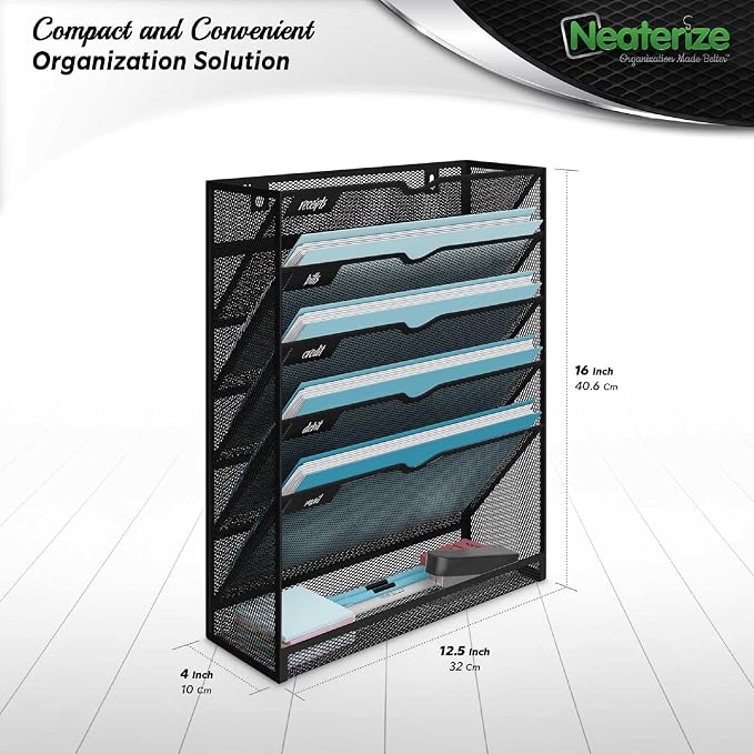 NEATERIZE Mail Organizer for Wall -Heavy-Duty Mesh Hanging File Organizer-Wall Organizer for Papers, Folders, Files Clipboard & Magazine Organization, Great for Home, Office Classroom or Doctor(Black) - Image 6