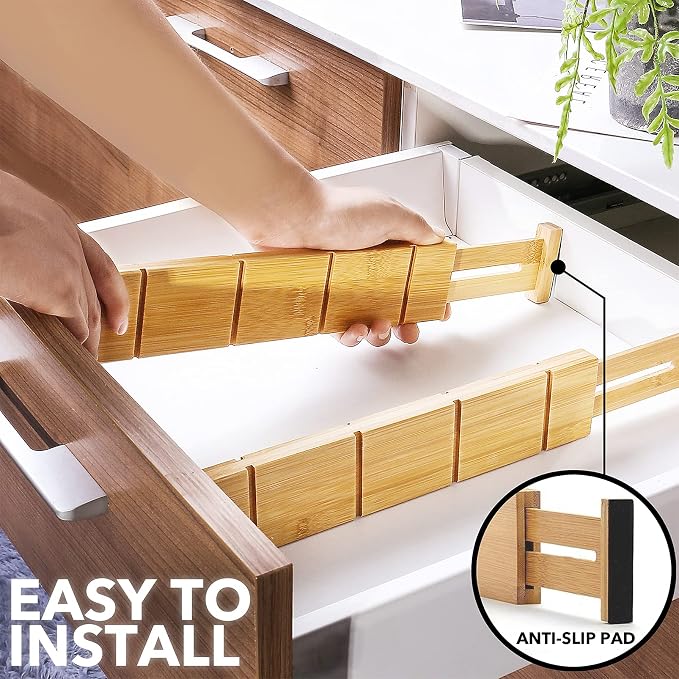 SpaceAid Bamboo Drawer Dividers with Inserts and Labels, Kitchen Adjustable Drawer Organizers, Expandable Organization for Home, Office, Dressers and Bathroom, 6 Dividers with 12 Inserts (13.25-17 in) - Image 7