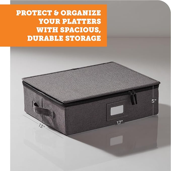 Cup & Mug Storage Case | Hard Shell Felt Dividers | Gray | Hard Shell Case Holds 12 Cups Or Mugs In 4x4 Felt Compartments. Stackable, Top-Load, Dual Handles. Also Fits Wine Glasses. - Image 7
