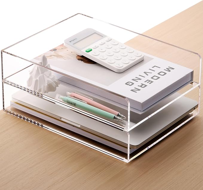 SANRUI Stackable Acrylic Desk Organizer, Paper Tray Organizer, 2-Pack | Desk Organizers and Accessories, File Organizer for Letter Book A4 Office File Folder Holder 12 x 9.26 x 5.3 inches, Clear - Image 9