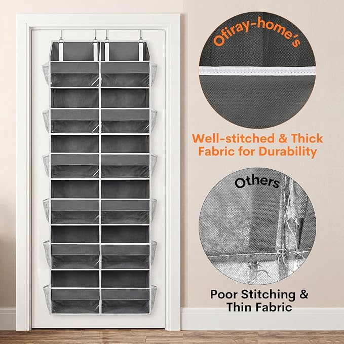 Over the Door Organizer 6 Tiers, Extra Large Behind Door Storage of 12 Compartments, 80 lbs Weight Capacity Hanging Storage Organizer with Clear Window Kids Toys, Shoes, Diapers, Room storage - Image 7