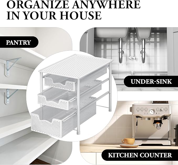 Simple Houseware 3 Tier White Alloy Steel Sliding Basket Organizer Drawer Cabinet | 3 Tier White Alloy Steel Sliding Basket Organizer Drawer Cabinet - Image 8