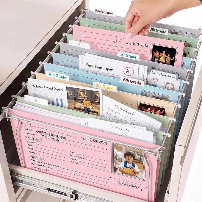 Glenmal 25 Pack School Years Memory File Folders Memory Pages Letter Hanging Files School Keepsake Organizer Questionnaire for Kids K-12 Student Info Record Personal Growth Tracking(Pastel) - Image 6